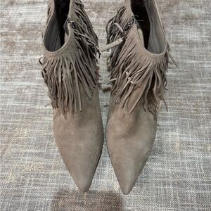 Sam Edelman Taupe Fringe Suede Ankle Booties